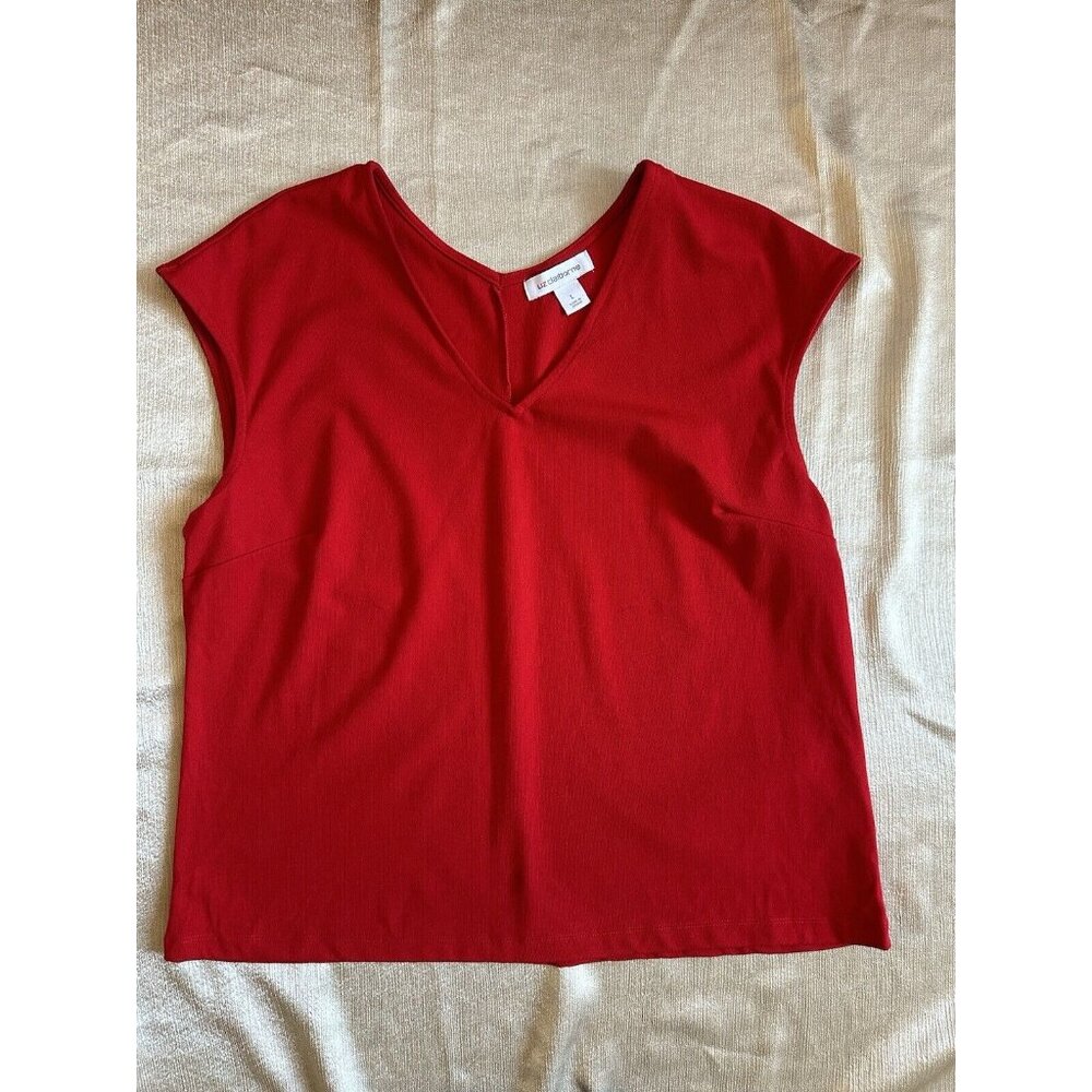 Women’s Liz Claiborne‎ Sz Large Fire Red Fitted Top VNeck Workwear Casual Date
